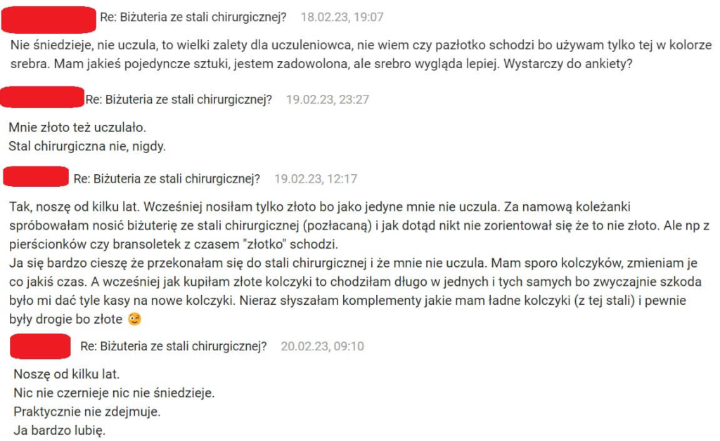 biżuteria ze stali szlachetnej opinie pozytywne na forum