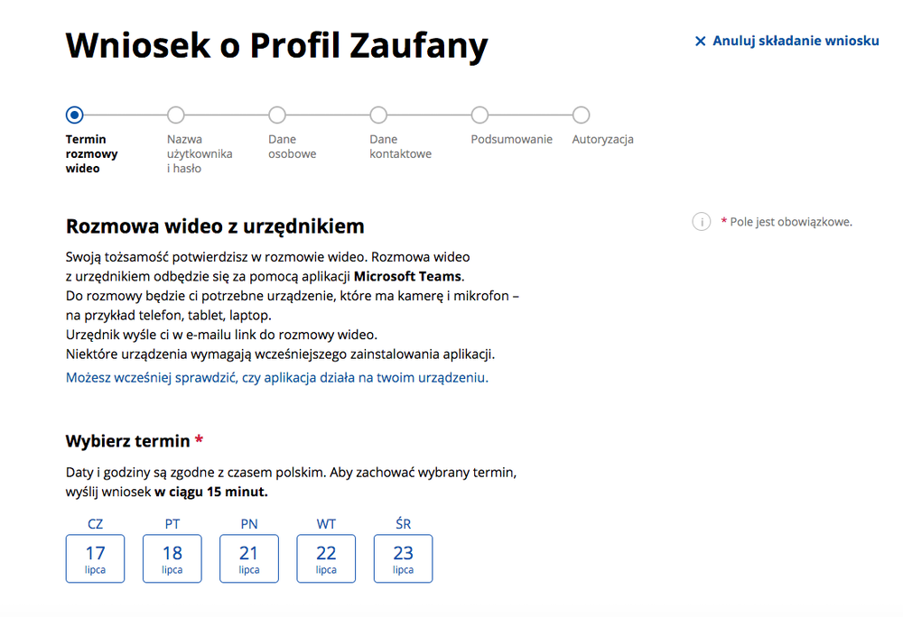 Zakładanie Profilu Zaufanego online Internetowy wniosek o Profil Zaufany