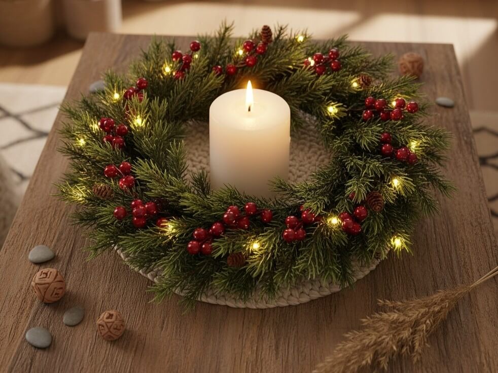 Ozdoby świąteczne - sztuczny stroik Stroik sztuczny bożonarodzeniowy na stoliku