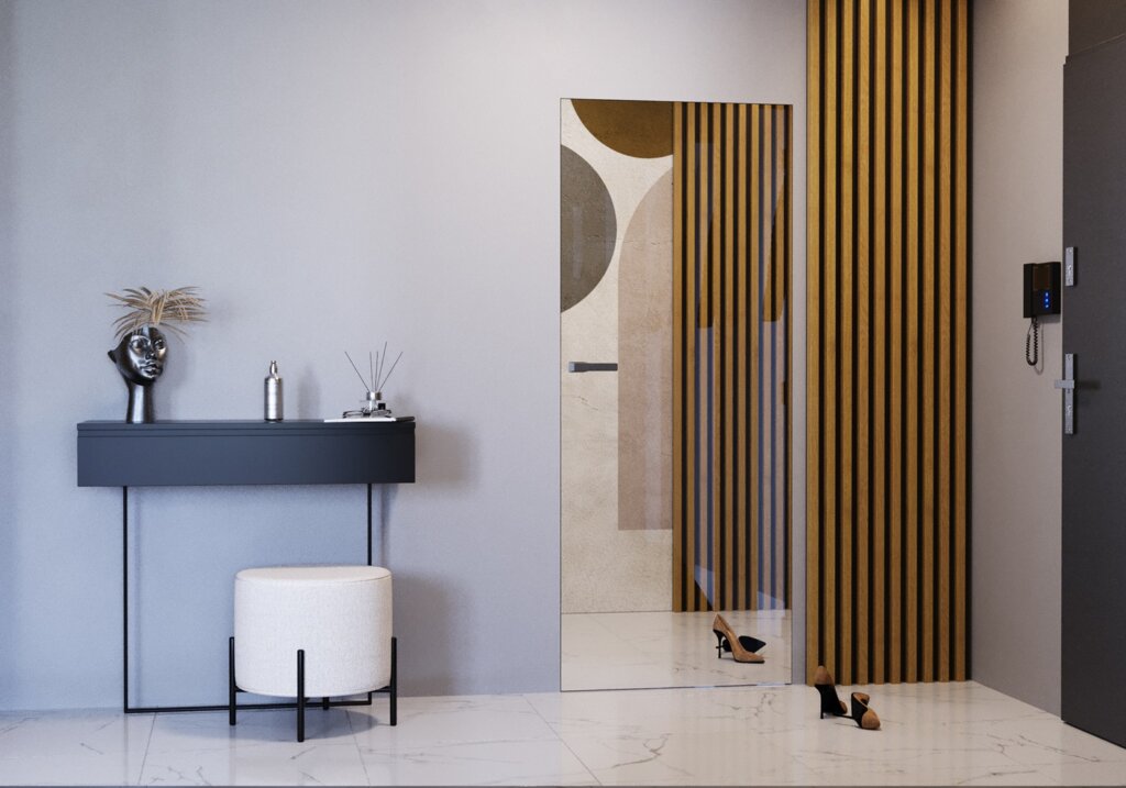 lustrzane drzwi w przedpokoju 