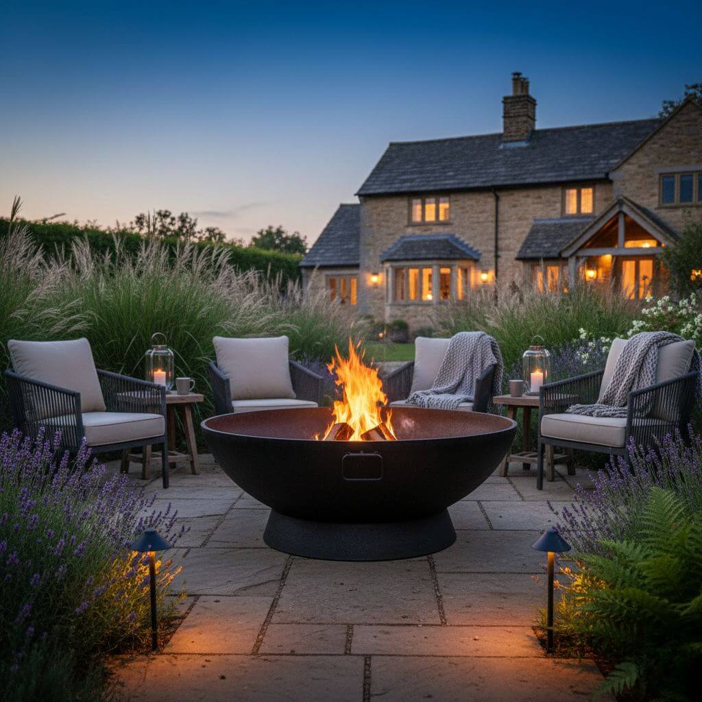 Inspiracje - miejsce na ognisko w ogrodzie. Palenisko wykonane z żeliwa Żeliwne palenisko w ogrodzie przy domu