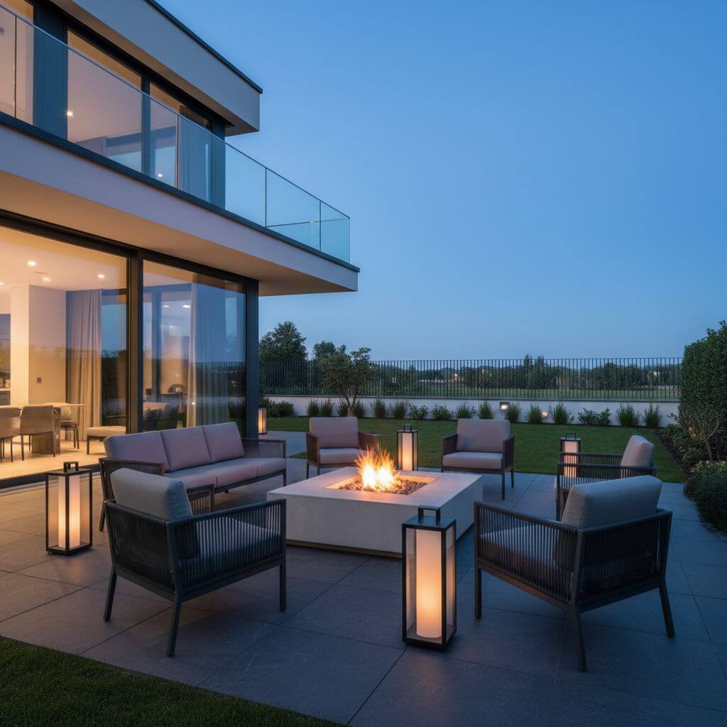 Inspiracje - miejsce na ognisko w ogrodzie w stylu nowoczesnym Nowoczesna aranżacja ogniska ogrodowego