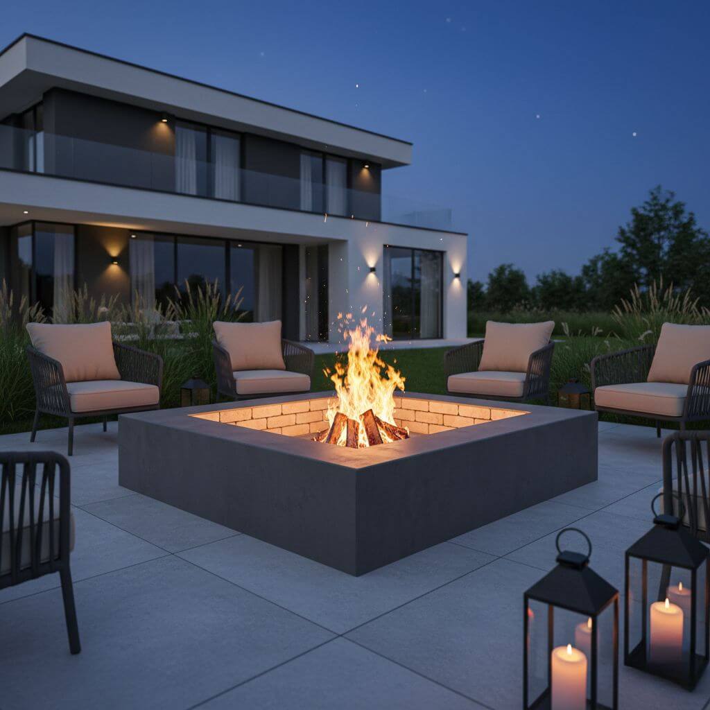 Inspiracje - miejsce na ognisko w ogrodzie wykonane z cegły szamotowej Cegła szamotowa jako wykończenie paleniska ogrodowego