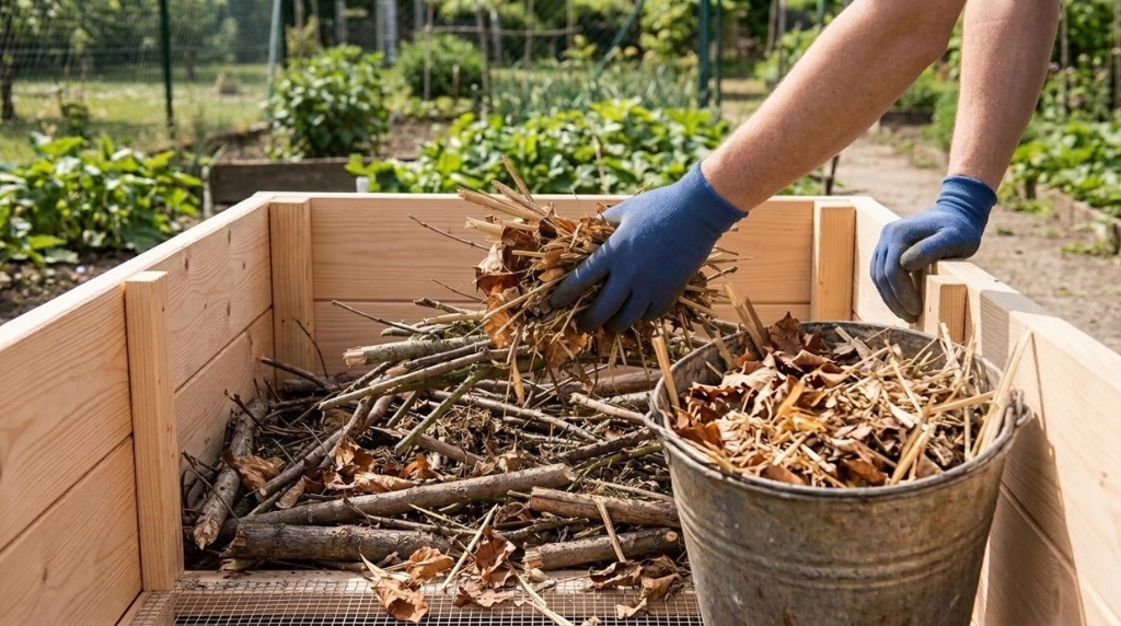 jak zrobić skrzynie na warzywa z wypełnieniem z liści