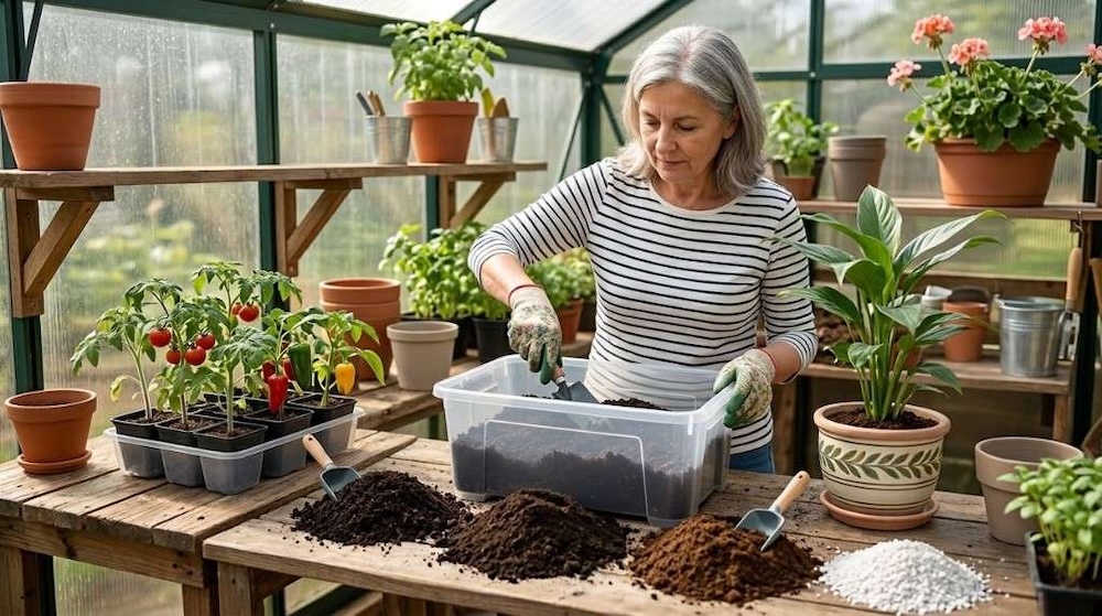 sadzenie kwiatów z kompostem 