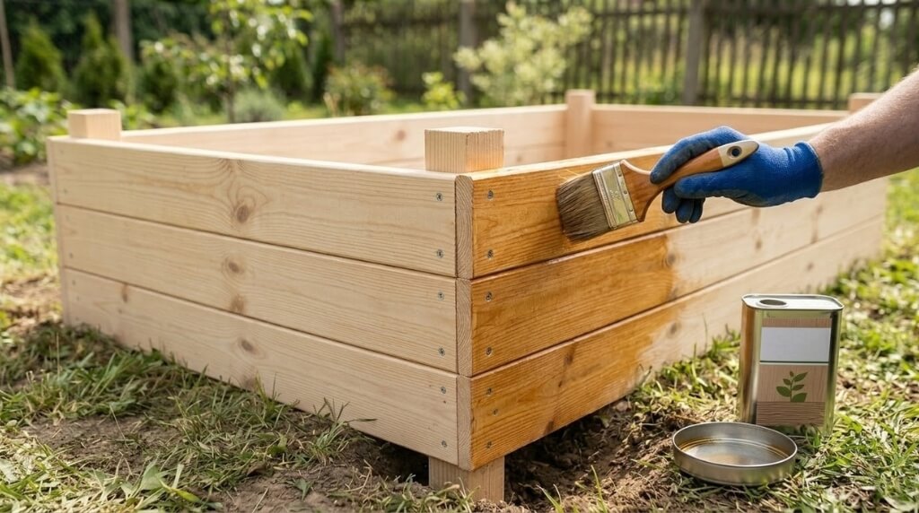 zabezpieczanie drewna skrzyni za pomocą oleju