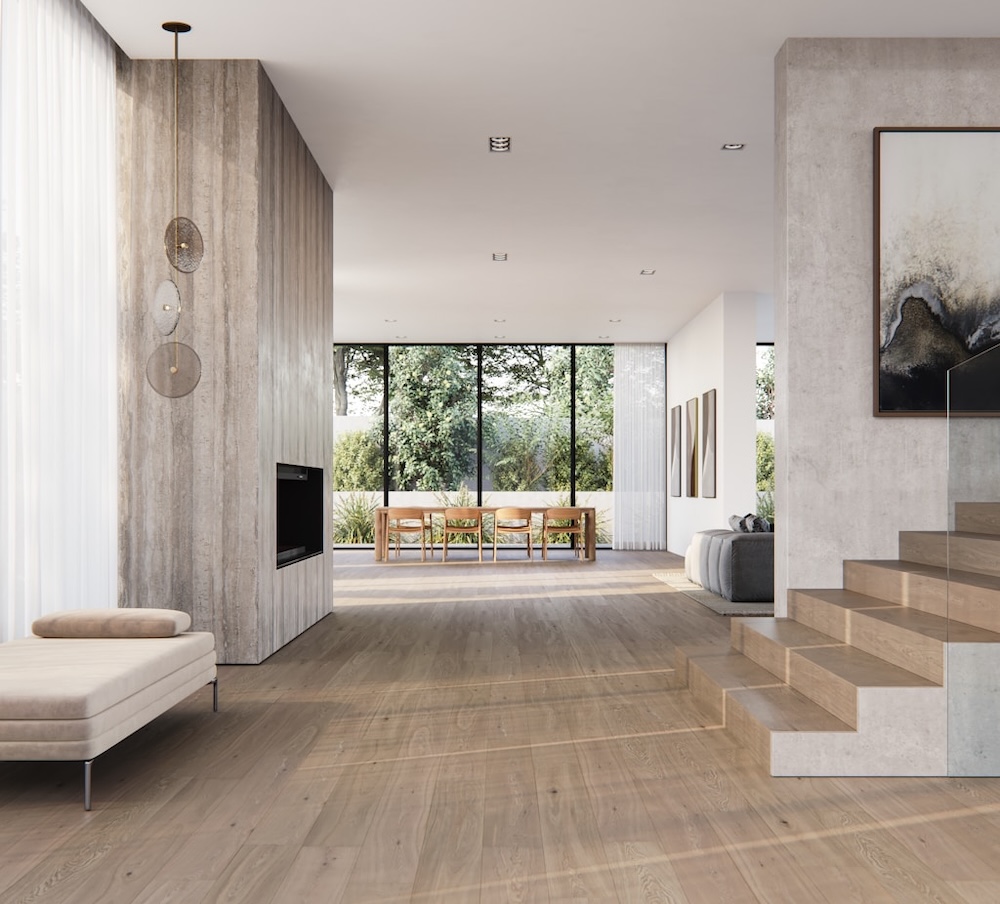 płytki w salonie i na schodach 