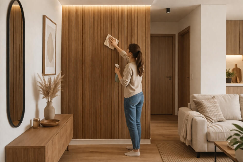 czyszczenie paneli podłogowych na ścianie