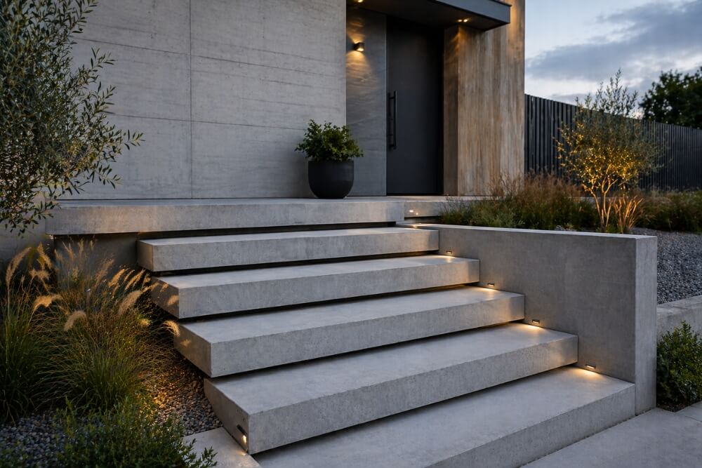 inspiracje na schody zewnętrzne na przykładzie schodów z betonu
