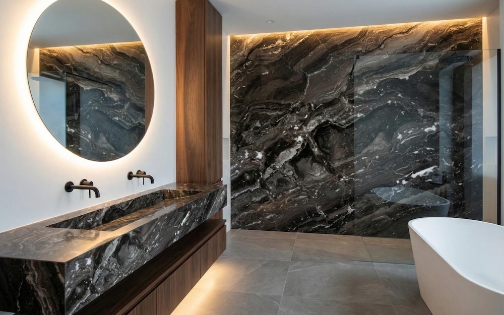 łazienka z kamieniem naturalnym 