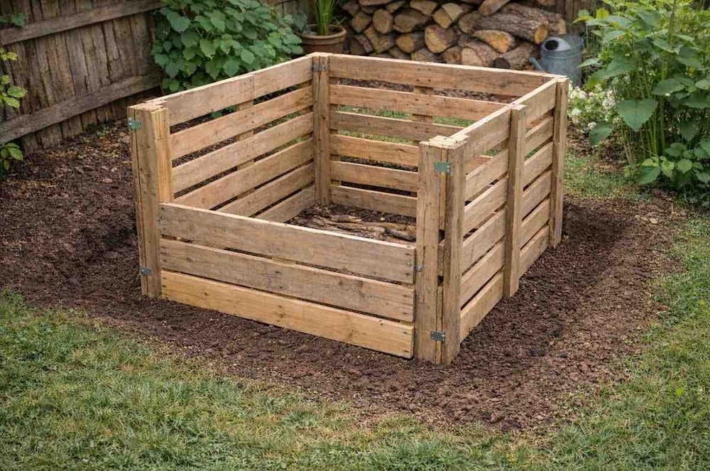 kompostownik z palet - łączenie desek kompostownik z palet - budowa konstrukcji