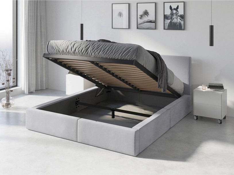 szare łóżko tapicerowane 