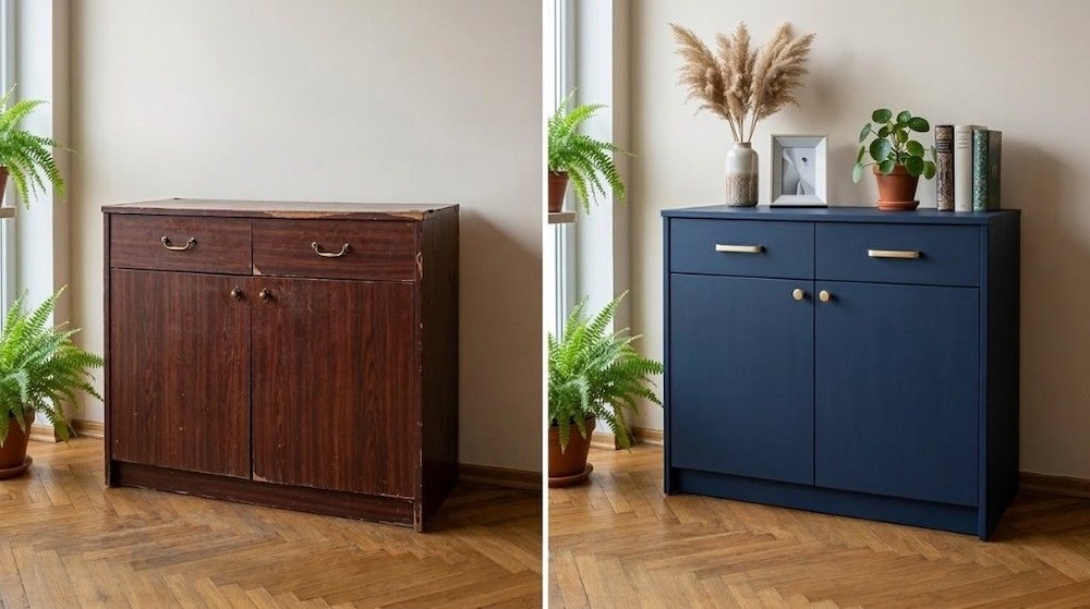 malowanie mebli z okleiny - odnowiona komoda 