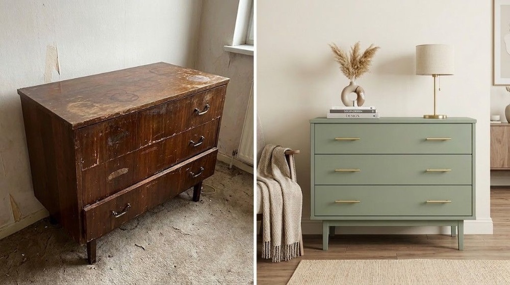 komoda z okleiny pomalowana a zielono 