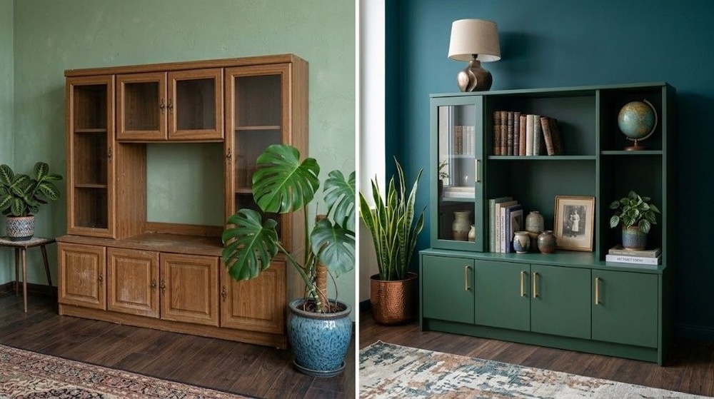 stary regał pomalowany na zielono 