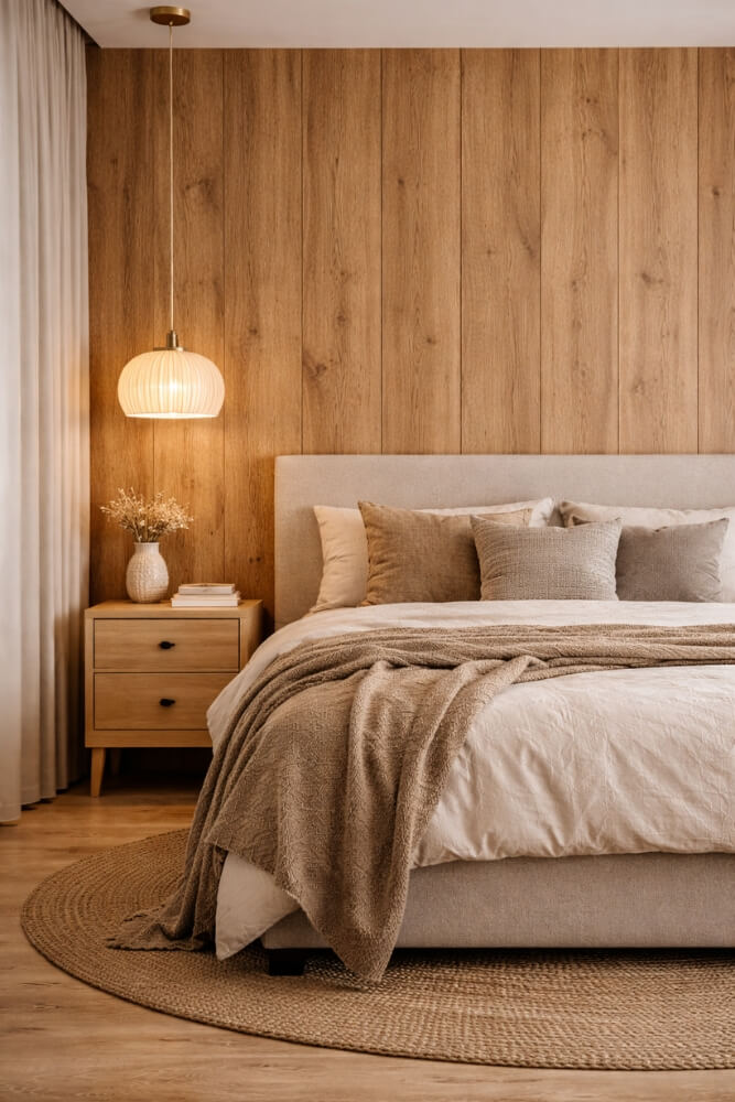 panele laminowane w sypialni na ścianie