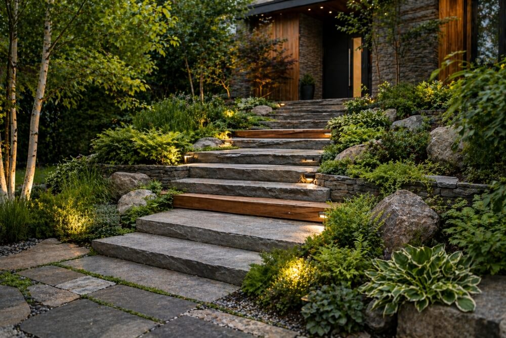 schody zewnętrzne wykonane z naturalnych materiałów