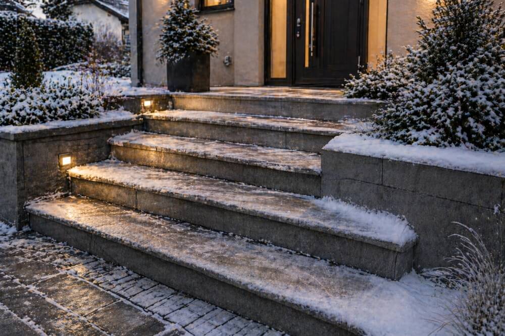 schody zewnętrzne wykonane z systemem przeciwoblodzeniowym