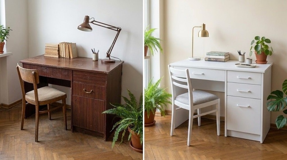 biurko z okleiny pomalowane na biało 