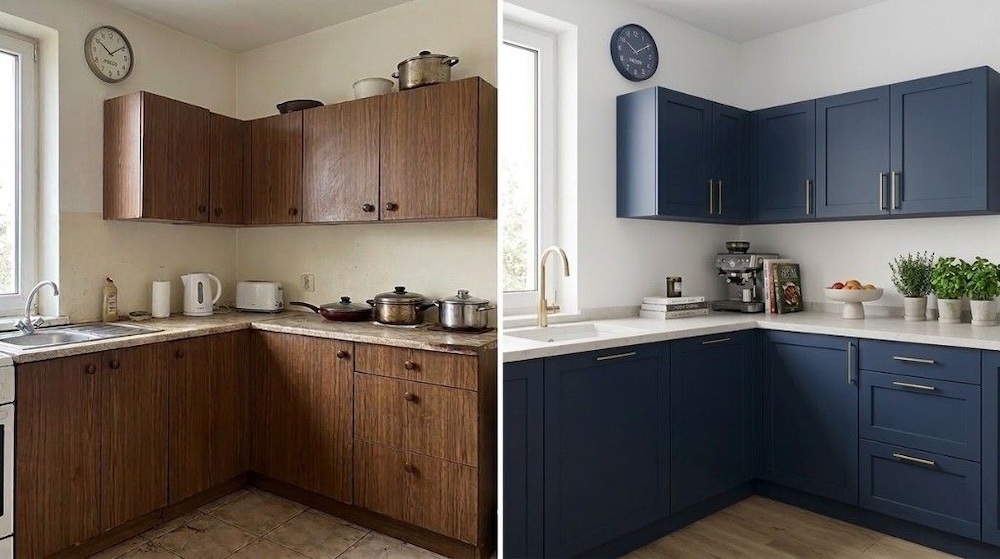 szafki w kuchni pomalowane ma granatowo 
