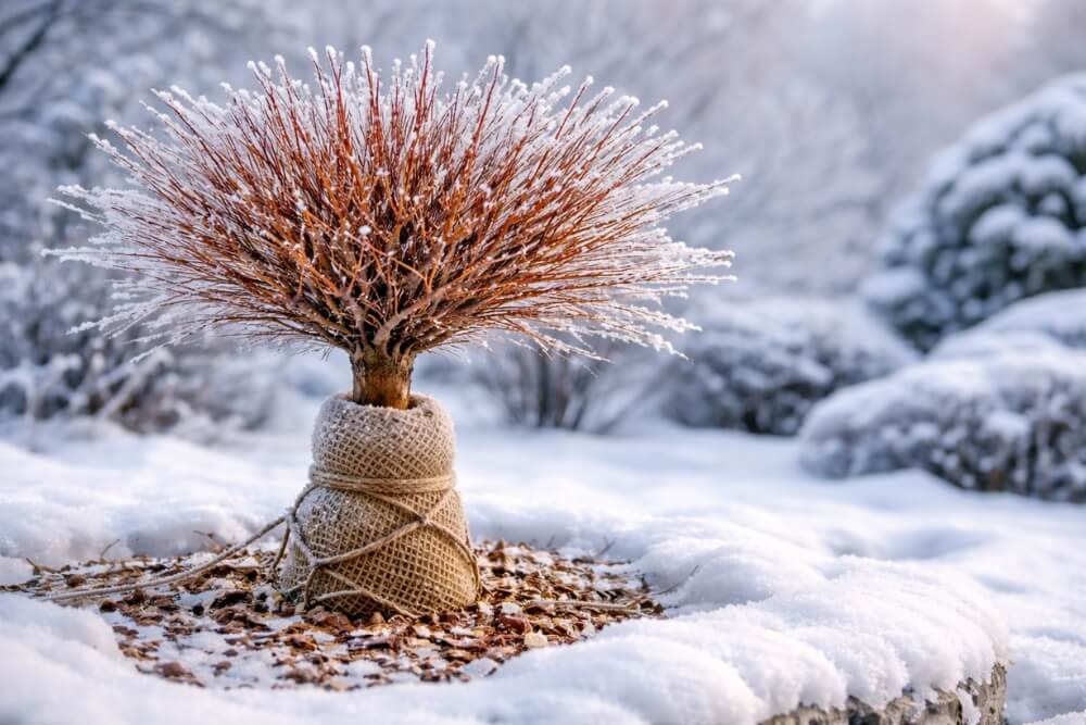 wierzba hakuro zimą podczas mrozów