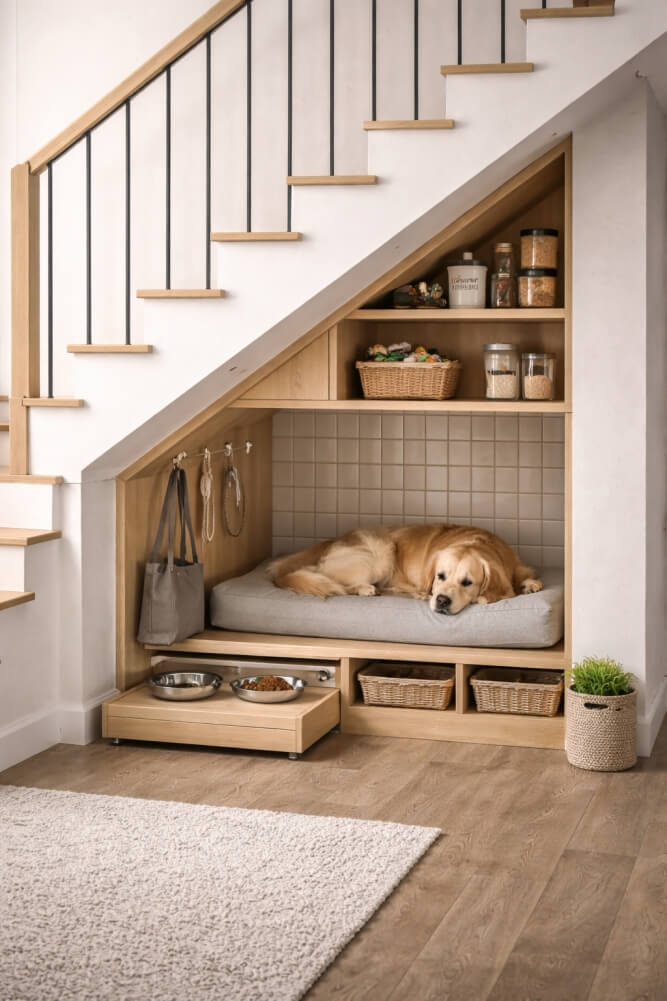 zabudowa pod schodami na przykładzie strefy dla psa