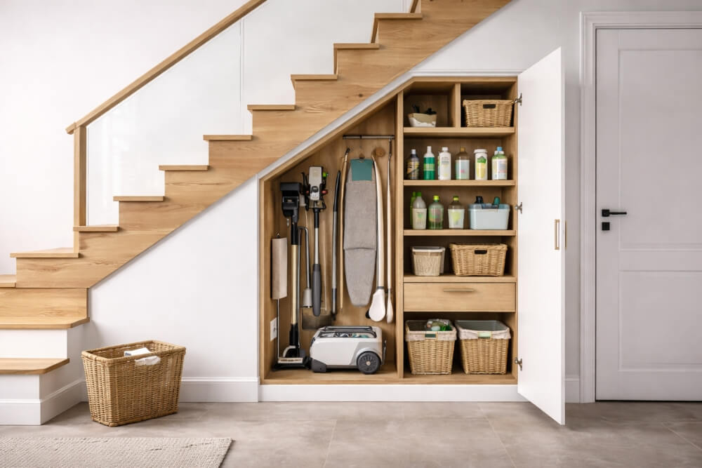 zabudowy pod schodami na przykładzie schowka gospodarczego