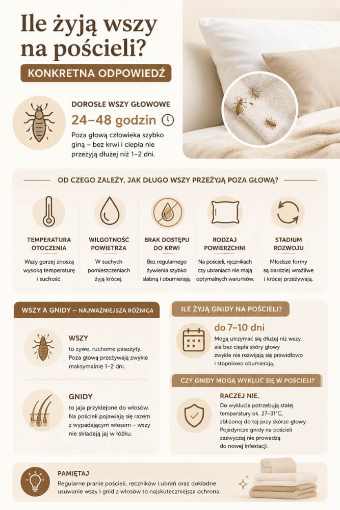 ile żyją wszy na pościeli - infografika