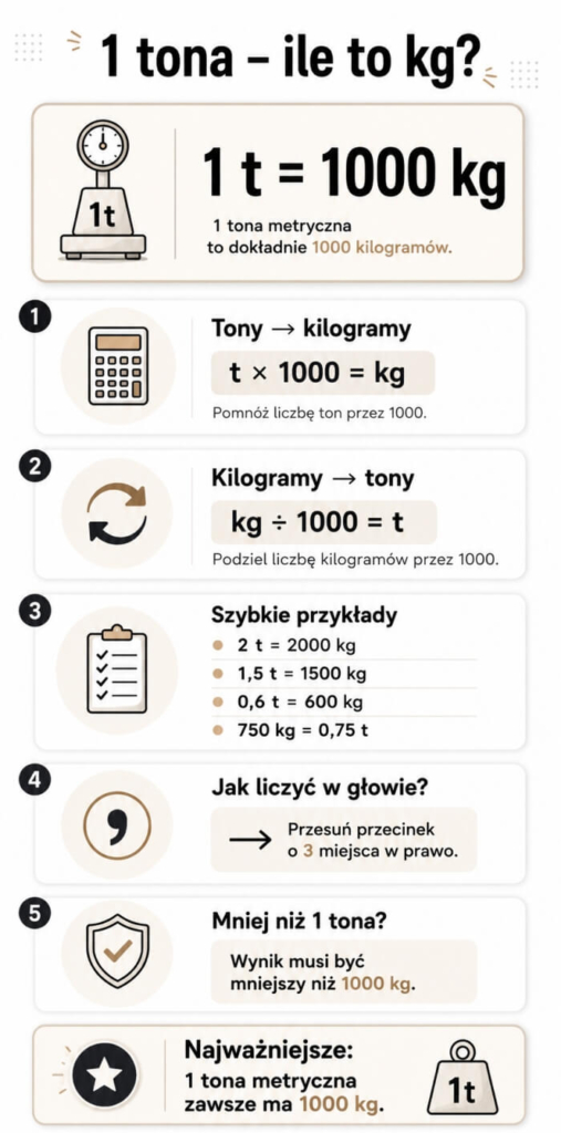 1 tona ile to kg - przeliczanie i wzór 1 tona ile to kg - przelicznik