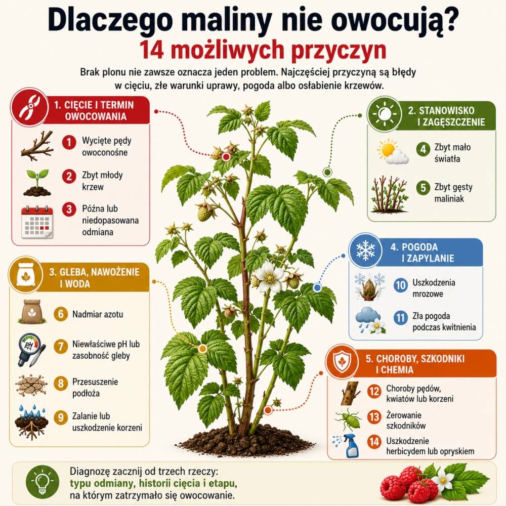 dlaczego maliny nie owocują na podstawie 14 przyczyn