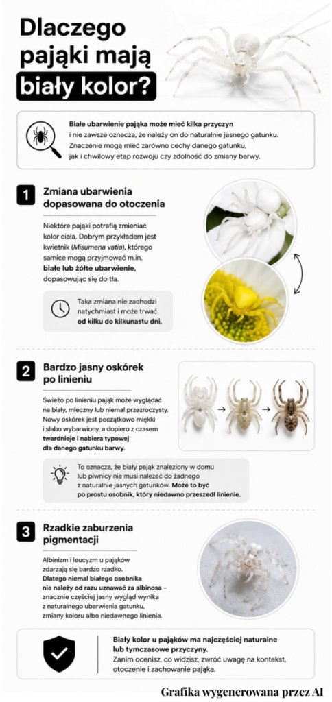 biały kolor pająków - skąd się bierze